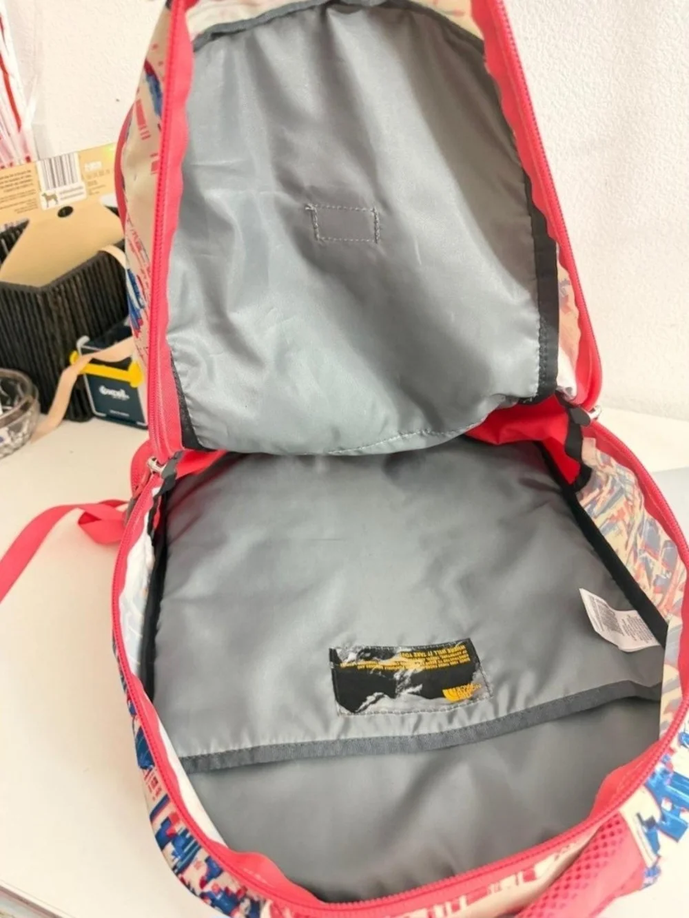 The North Face Patterned Jester Backpack in Coral and Blue
